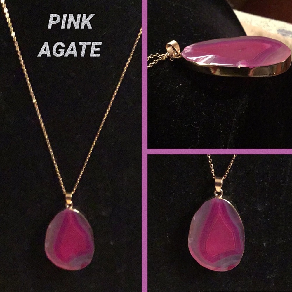 PINK AGATE on a 20” DELICATE GOLD TONE CHAIN